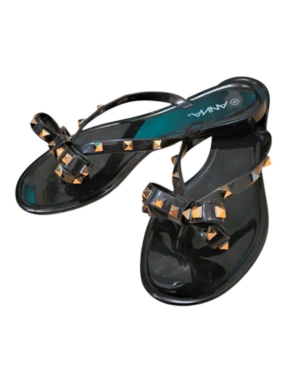 NWOT Anna Black Studded Bow Tie Jelly Flip Flop Sandals Womens Size 8